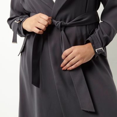 Plus grey belted duster trench coat